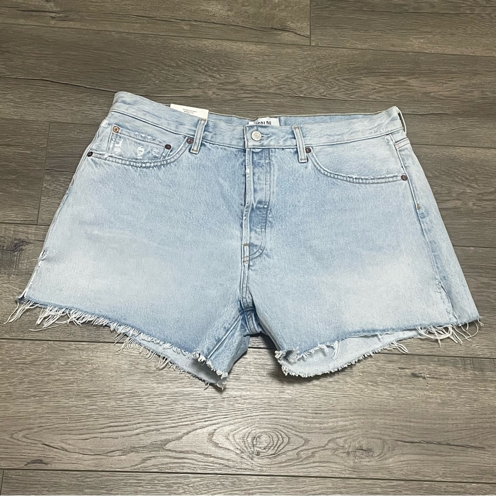 Agolde Parker Long Shorts Jinx Cut Off Hi Rise Denim Jean Light Wash Sz 32 NWT - Picture 2 of 13